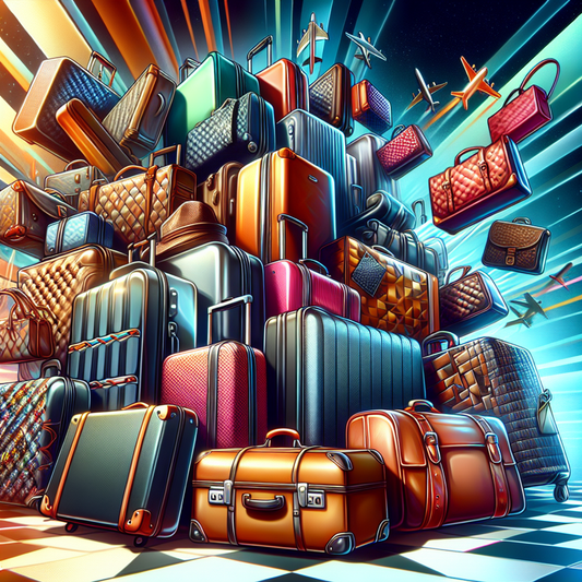 A row of sleek, stylish suitcases in a vibrant, dynamic environment.