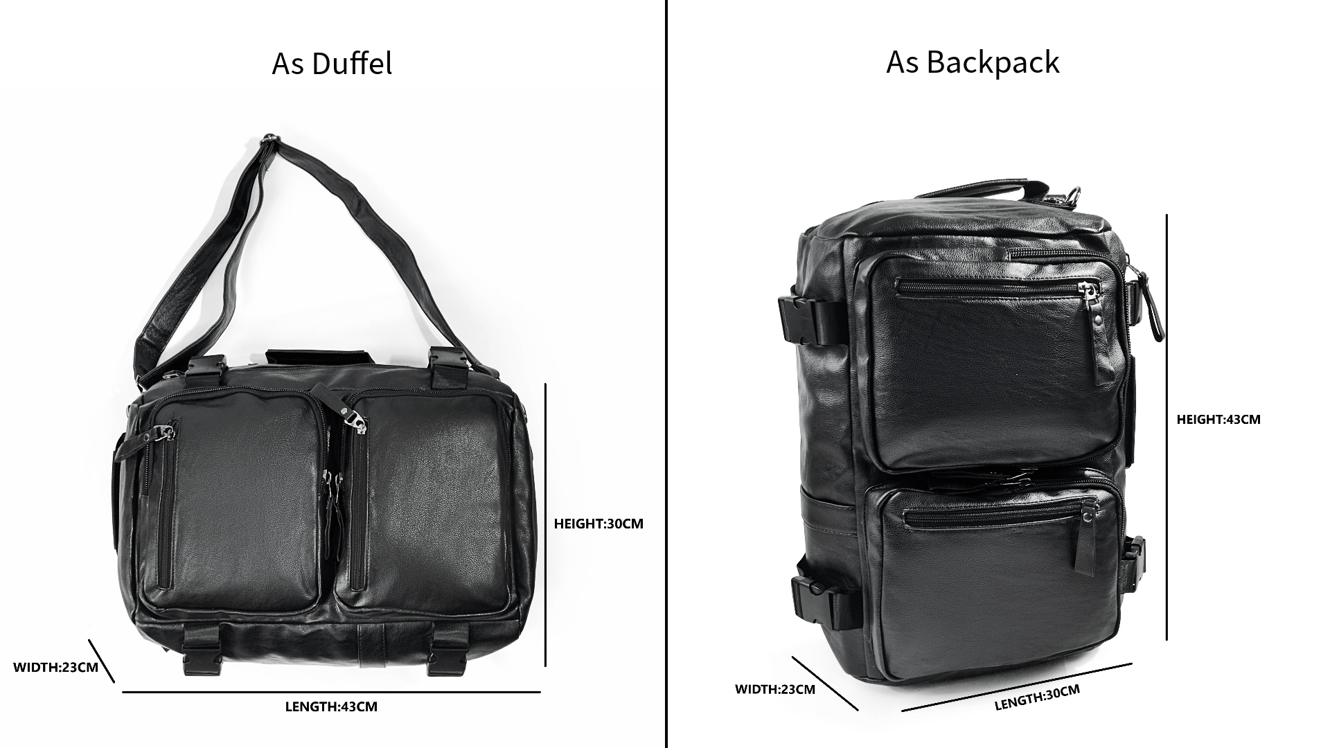 2 in 1 PU Leather Backpack and Duffel bag - SYED JEE