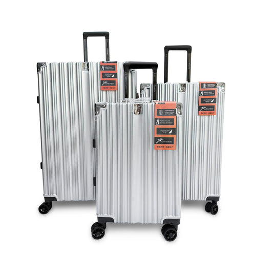 Set of 3 Aluminium Frame Hardshell Suitcases - Lightweight Luggage with TSA Lock & 360° Wheels (Charcoal, Silver, Black & Blue)