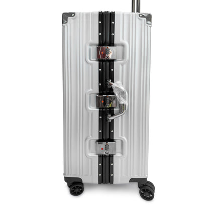Set of 3 Aluminium Frame Hardshell Suitcases - Lightweight Luggage with TSA Lock & 360° Wheels (Charcoal, Silver, Black & Blue)