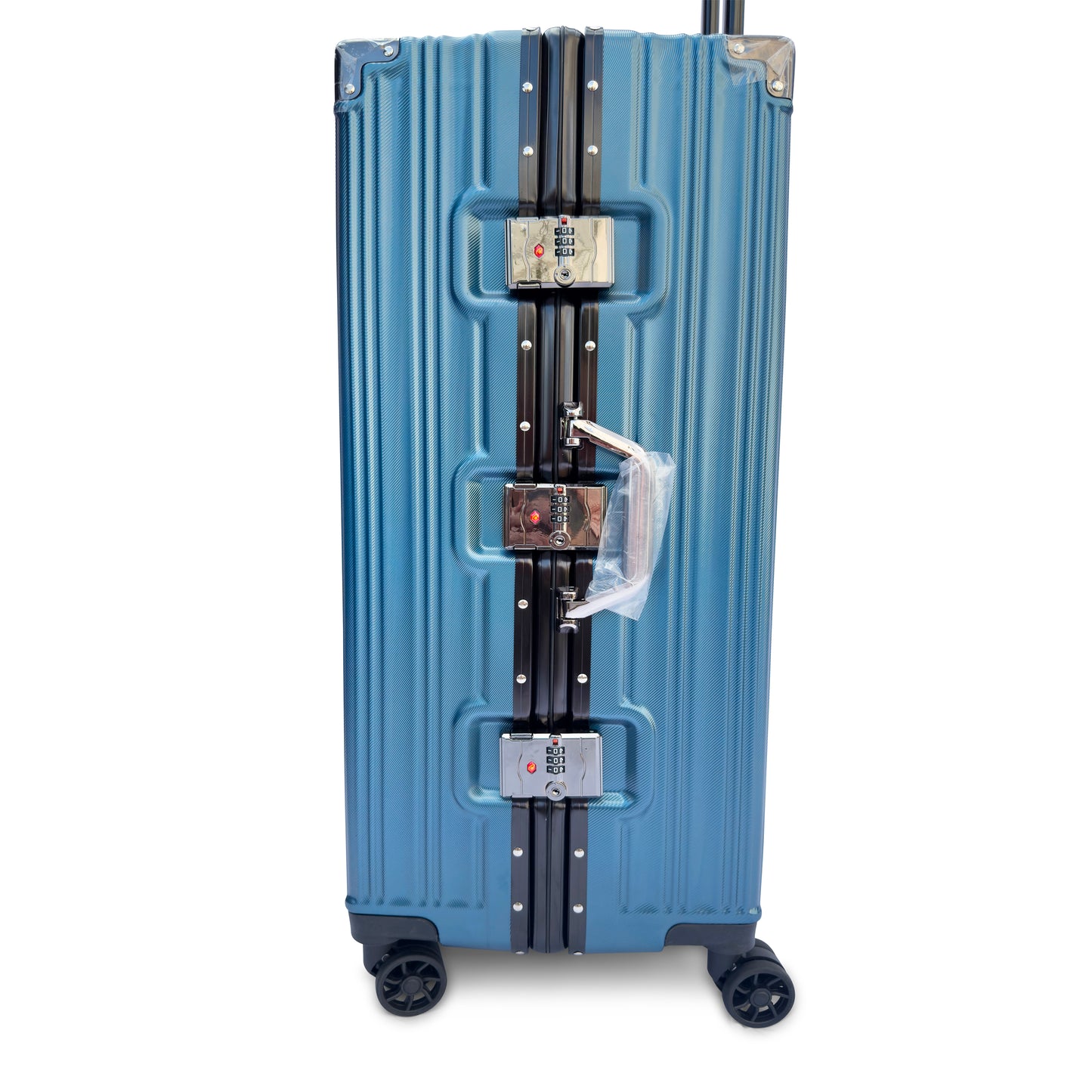 Set of 3 Aluminium Frame Hardshell Suitcases - Lightweight Luggage with TSA Lock & 360° Wheels (Charcoal, Silver, Black & Blue)