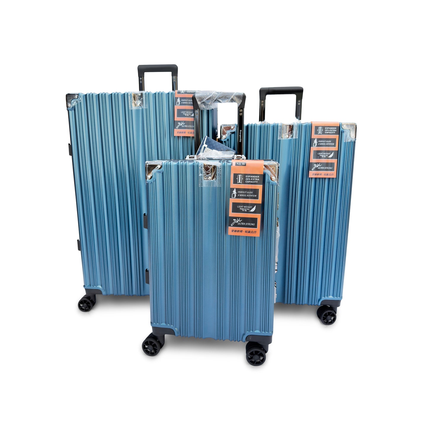 Set of 3 Aluminium Frame Hardshell Suitcases - Lightweight Luggage with TSA Lock & 360° Wheels (Charcoal, Silver, Black & Blue)