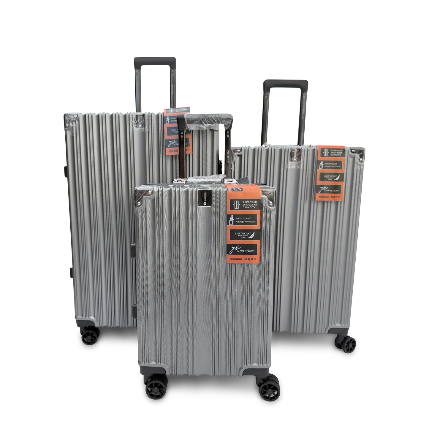 Set of 3 Aluminium Frame Hardshell Suitcases - Lightweight Luggage with TSA Lock & 360° Wheels (Charcoal, Silver, Black & Blue)