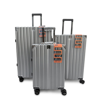 Set of 3 Aluminium Frame Hardshell Suitcases - Lightweight Luggage with TSA Lock & 360° Wheels (Charcoal, Silver, Black & Blue)