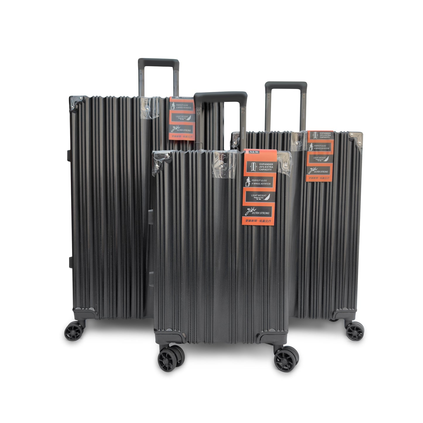 Set of 3 Aluminium Frame Hardshell Suitcases - Lightweight Luggage with TSA Lock & 360° Wheels (Charcoal, Silver, Black & Blue)